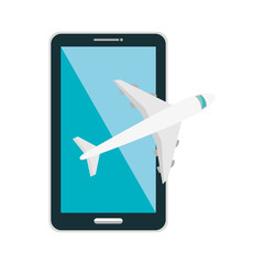 smartphone portable device with airplane icon over white background. vector illustration