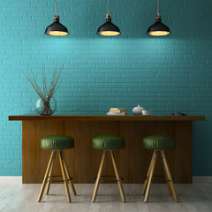 Interior with chalkboard mockup 3D rendering