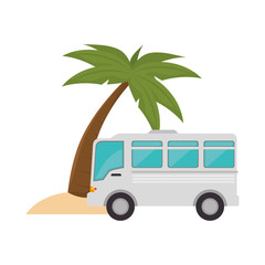 bus transportation vehicle and palm tree icon over white background. vector illustration