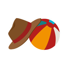 colorful striped ball and summer hat icon. vector illustration