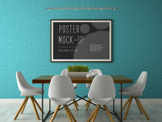 Interior with poster mock up 3D rendering