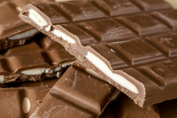 Detail of the filling of chocolate bars. Food background