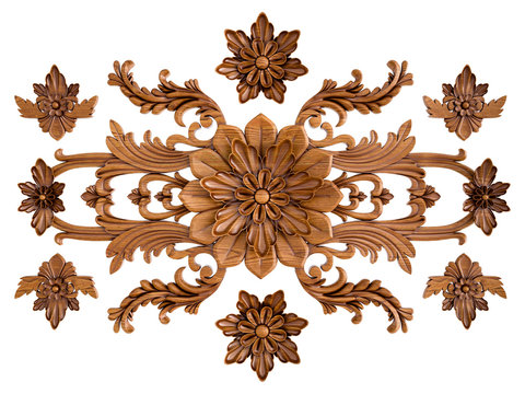 Wood Carved Ornament On A White Background. Isolated