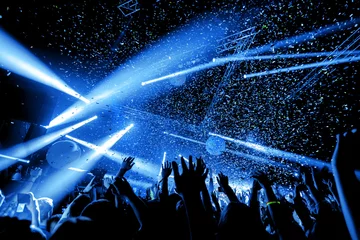 Foto op Plexiglas night club party festival dj with crowd of people © glazok