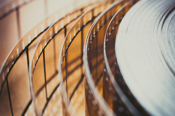 Movie film reel detail, unrolled film close up