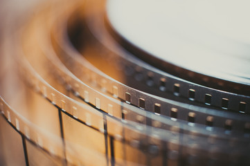 Movie film reel detail, unrolled film close up