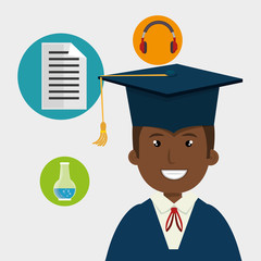 avatar man wearing graduation cap and education icon set over white background. vector illustration