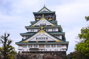 Osaka castle in cherry blossom season, Osaka, Japan