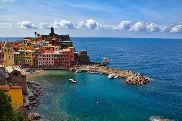 Top angle view of Vernazza, Cinque Terre, Italy