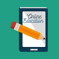smartphone with pencil over green background. online education design. vector illustration
