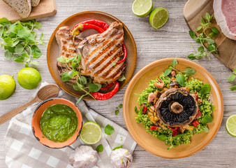 Grilled Pork Chops, risotto with portobello