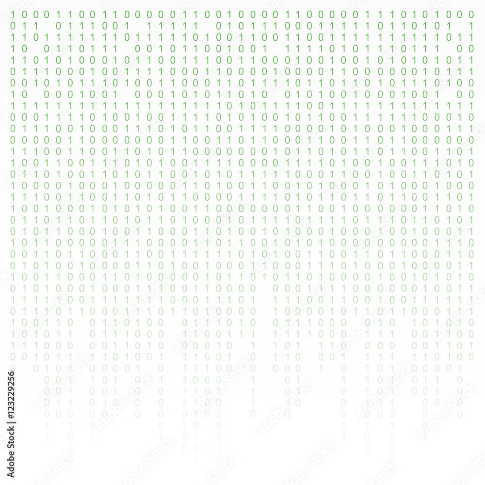 Poster binary code green and white background with digits on screen. algorithm , data , decryption encoding