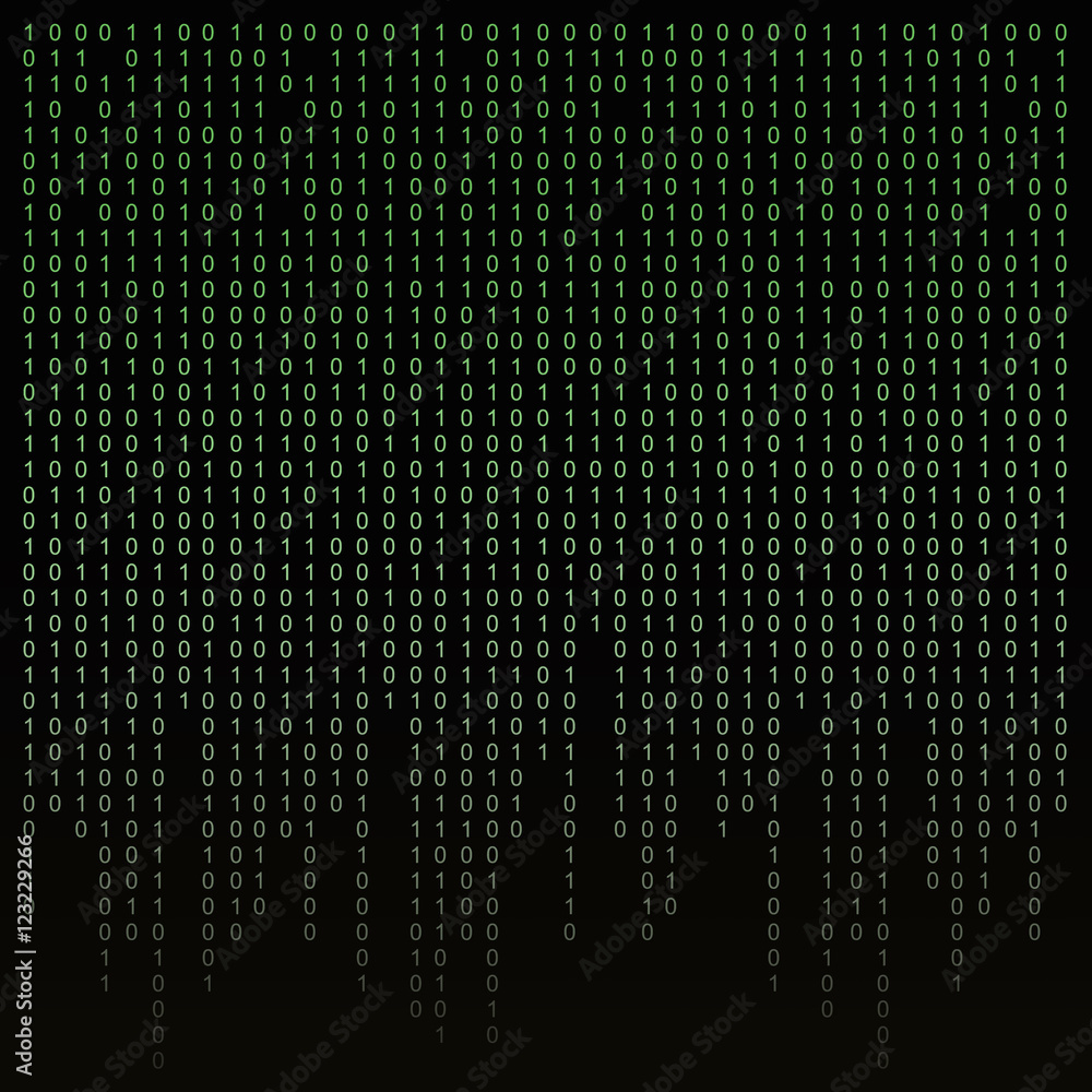 Poster green binary stream on the screen in the style matrix.