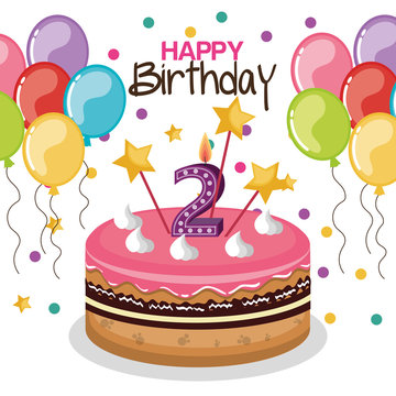 happy birthday cake with candle number vector illustration design