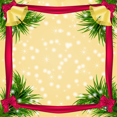 Christmas card with fir twigs, and jingle bells