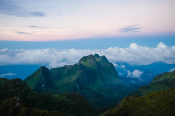 Obraz na płótnie Canvas Nature landscape view of green peak mountains