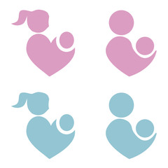 Mom and baby vector icon, parents heart shape