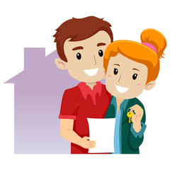 Vector Illustration of a Couple Bought a New House