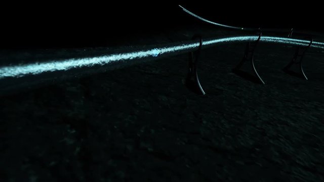 Sci fi scene rolling spheres in a cave. Fantasy animation 3d render illustration