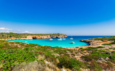 Idyllic view to the beautiful landscape bay of Cala Varques Majorca Spain