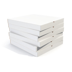 Pizza boxes stack isolated on white. 3d rendering