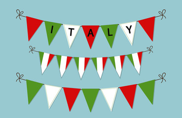 Obraz premium Cute bunting flags with letters in traditional colors of Italy, can be used as decorative elements for Republic Day, Independence Day etc