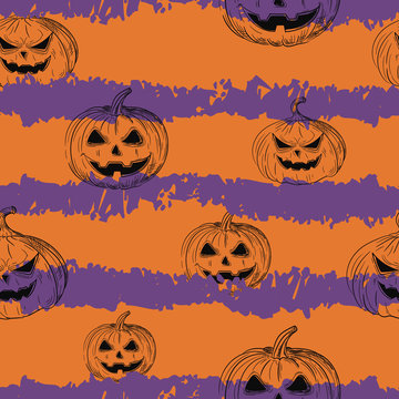 Halloween seamless pattern with pumpkins and lines