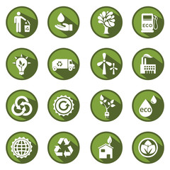 Vector green eco flat design with long shadow icons set