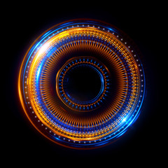 Abstract ring background with luminous swirling backdrop. Glowing spiral. The energy flow tunnel. Shine round frame with light circles light effect. Glowing cover. Space for your message.
