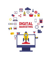 digital marketing set line icons vector illustration design