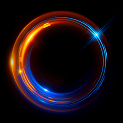 Abstract ring background with luminous swirling backdrop. Glowing spiral. The energy flow tunnel. Shine round frame with light circles light effect. Glowing cover. Space for your message.