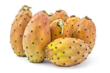 Bunch of prickly pears, opuntia, indian fig, ficus-indica fruit isolated on a white background