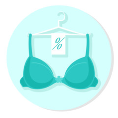 Icon with bra on a hanger. Icon sale. Sales of lingerie.