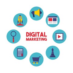 digital marketing set line icons vector illustration design