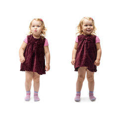 Young little girl standing over isolated white background
