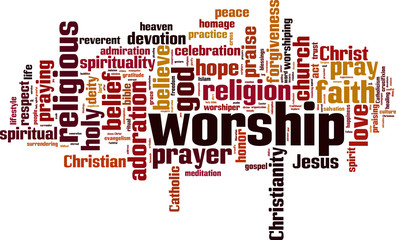 Worship word cloud concept. Vector illustration