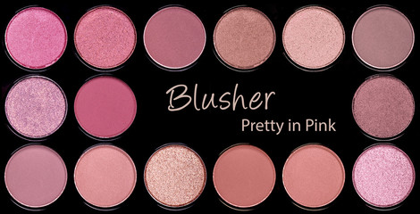 Blusher makeup Palette. Powdered blusher in various shades and hues.