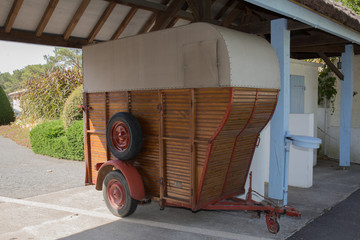 Vintage horse box used as a feeder for horses