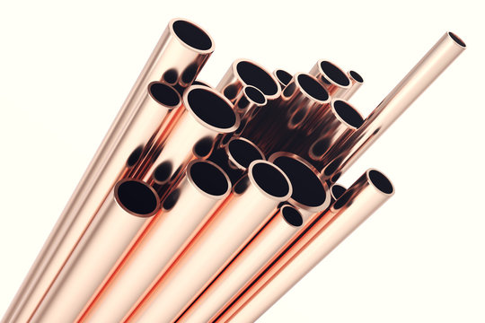 Copper pipes isolated on white. 3d rendering