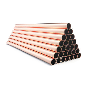 Copper pipes isolated on white background. 3d rendering