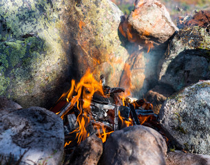 Outoor campfire among stones