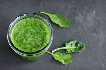 Green smoothie of fresh spinach