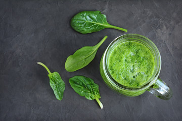 Green smoothie of fresh spinach