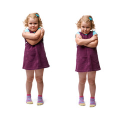 Young little girl standing over isolated white background