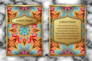 Invitation or greeting card design template. Vintage decorative elements with mandala, delicate floral pattern.
