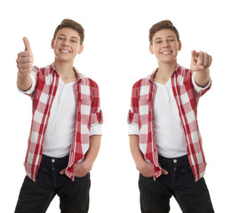 Cute teenager boy over white isolated background