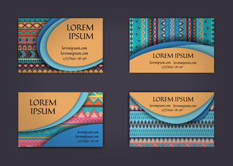 business card or visiting card template with boho style pattern background.corporate identity design. Flyer Layout. - 123243419