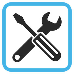 Options blue and gray vector icon. Image style is a flat pictogram symbol in a rounded square frame on a white background.