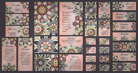 Fototapeta na wymiar Business and invitation template Cards set with mandala ornament. Vintage decorative elements. Islam, Arabic, Indian, ottoman motifs.