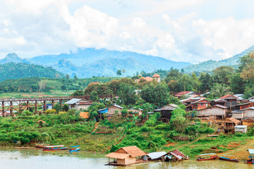 View of Mon village, Sangkhlaburi, Kanchanaburi, Thailand